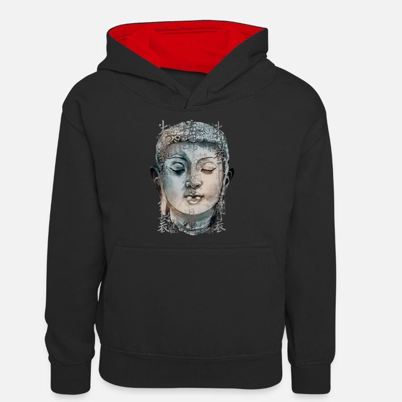 Bouddha - Sweat à capuche contrasté Ado - noir/rouge
