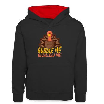 Gobble Me Swallow Me Funny Thanksgiving Dinner - Teenager Contrast Hoodie - black/red - Front