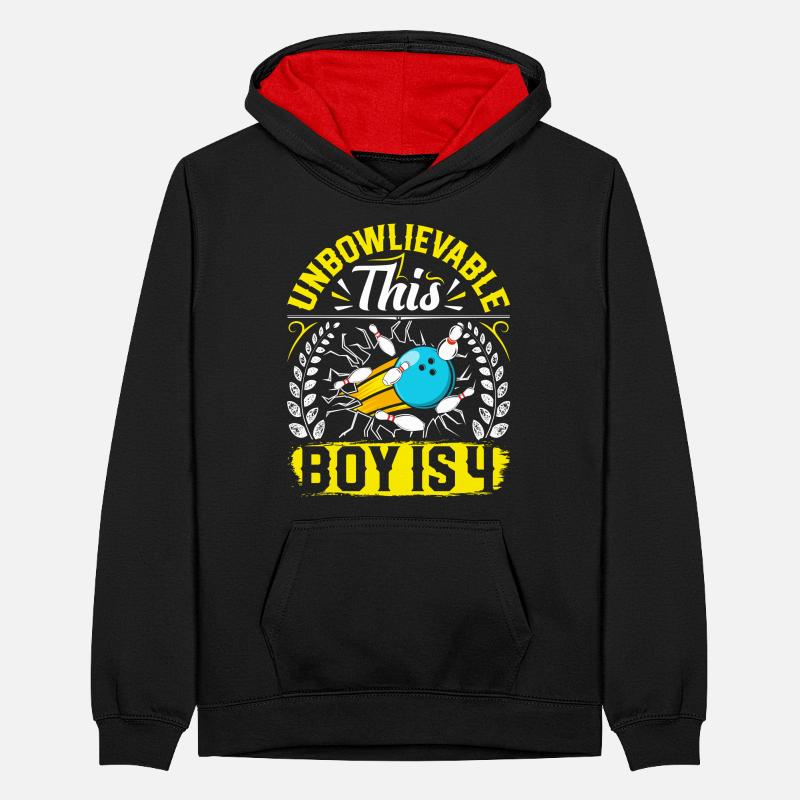 B-Day Unbowlievable This Boy is 4 Bowling Teenager Contrast Hoodie