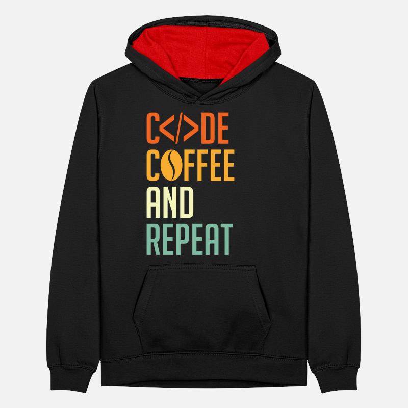 Coder Spruch Code Coffee and Repeat Teenager Kontrast-Hoodie