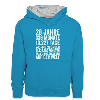 28 Jahre Achtundzwanzigster Geburtstag - Teenager Kontrast-Hoodie - Pfauenblau/Grau meliert - Vorne