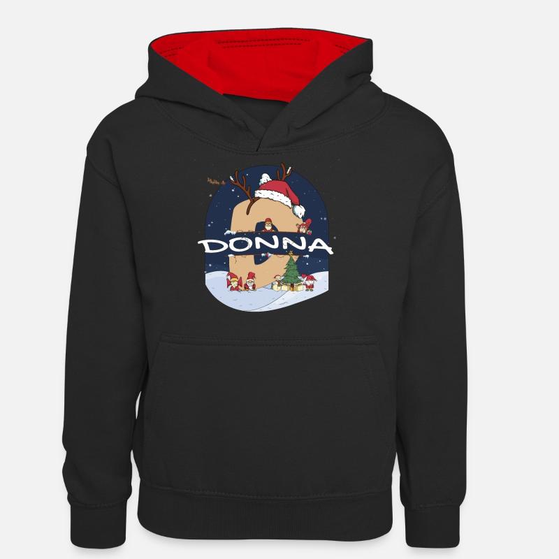 Awesome Donna Name w Santa Hat dans le thème de Noël - Sweat à capuche contrasté Ado - noir/rouge