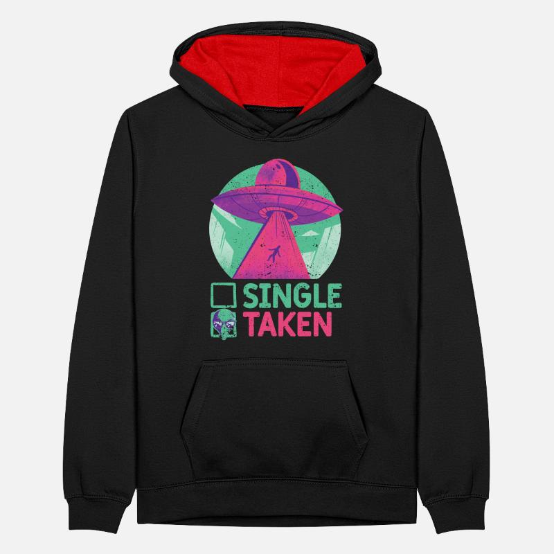 Single oder genommen Lustig Alien UFO Valentinstag Teenager Kontrast-Hoodie