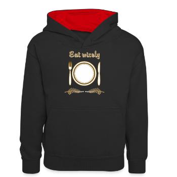 TELLER BESTECK Eat wisely - Teenager Kontrast-Hoodie - Schwarz/Rot - Vorne