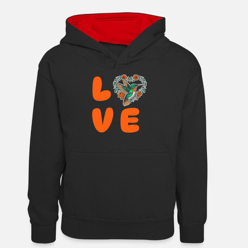 Colibri Oiseau D’amour - Sweat à capuche contrasté Ado - noir/rouge