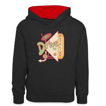 Motor Inn Retro Stil - Teenager Kontrast-Hoodie - Schwarz/Rot - Vorne