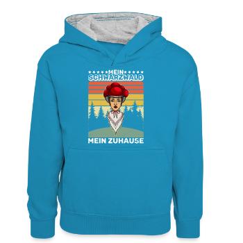 Ma Forêt-Noire, ma forêt natale - Sweat à capuche contrasté Ado - bleu paon/gris chiné - Devant