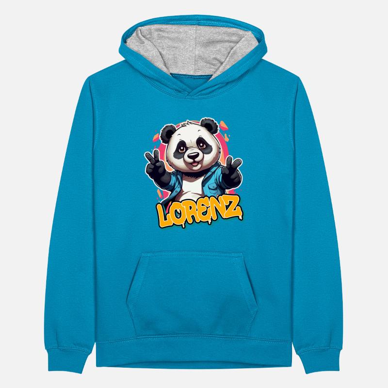 LORENZ - Beau prénom de garçon avec un panda cool Sweat à capuche contrasté Ado