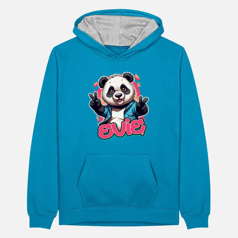 EVIE - Schöner Mädchen Name mit coolem Panda Teenager Kontrast-Hoodie