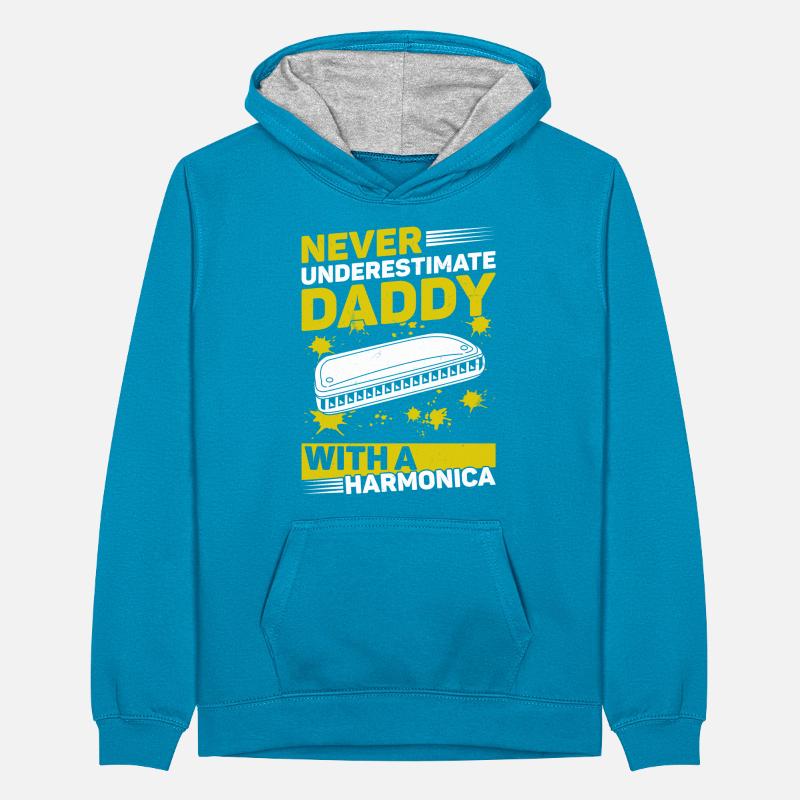 Never Underestimate Daddy With A Harmonica Musicia Teenager Kontrast-Hoodie