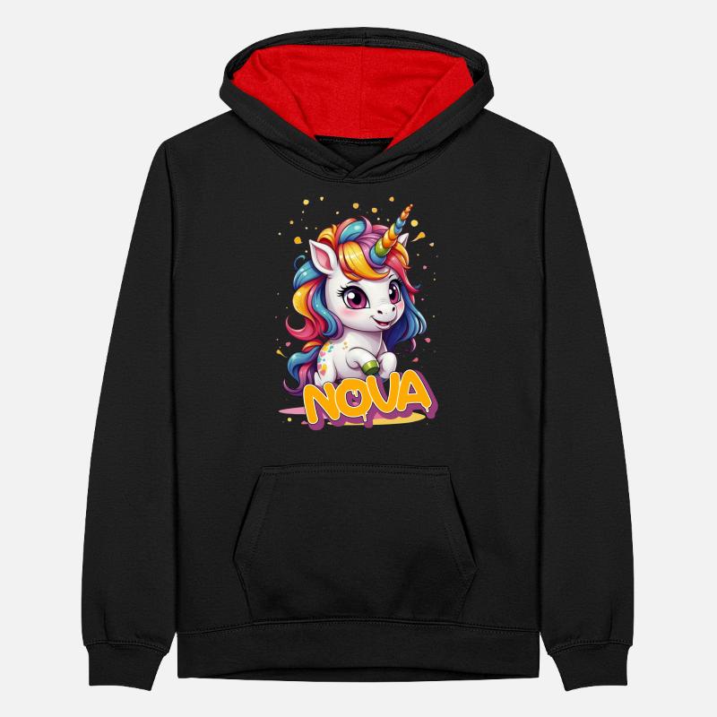 NOVA - Schöner Mädchen Name mit süßem Einhorn Teenager Kontrast-Hoodie