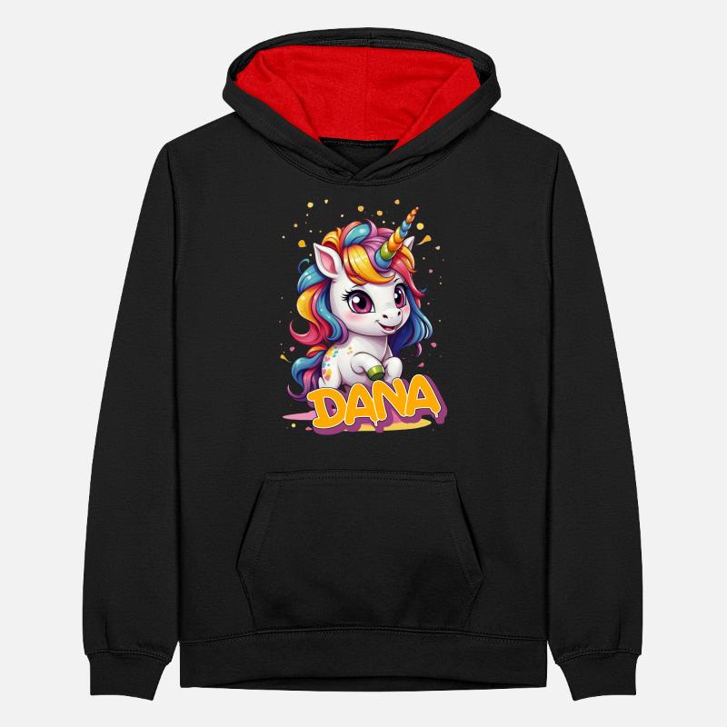 DANA - Schöner Mädchen Name mit süßem Einhorn Teenager Kontrast-Hoodie
