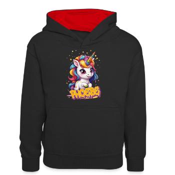 PHOEBE - Schöner Mädchen Name mit süßem Einhorn - Teenager Kontrast-Hoodie - Schwarz/Rot - Vorne