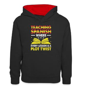 Professeur de langues étrangères École Professeurs de langues - Sweat à capuche contrasté Ado - noir/rouge - Devant