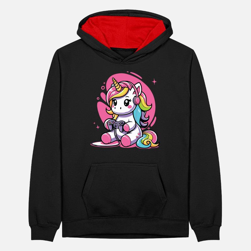 Play Controller Gaming Unicorn Controller Teenager Contrast Hoodie