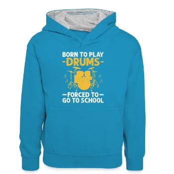 Né pour jouer de la batterie Forcé d’aller à l’école Tambour - Sweat à capuche contrasté Ado - bleu paon/gris chiné - Devant