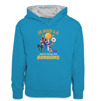 Je Suis Là Pour Les Bonbons Halloween Humour - Sweat à capuche contrasté Ado - bleu paon/gris chiné - Devant