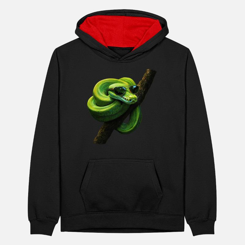 Green Tree Python Snakes Lover Terrarium Teenager Contrast Hoodie