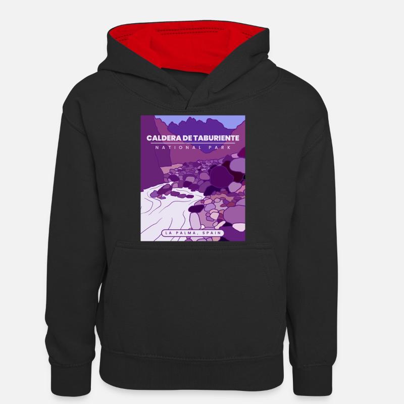 Parc national de la Caldera de Taburiente - La Palma - Sweat à capuche contrasté Ado - noir/rouge