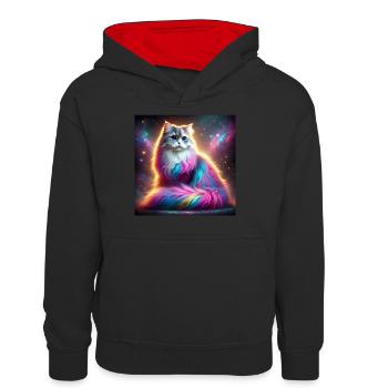 Chat magique de la galaxie avec fourrure arc-en-ciel - Sweat à capuche contrasté Ado - noir/rouge - Devant