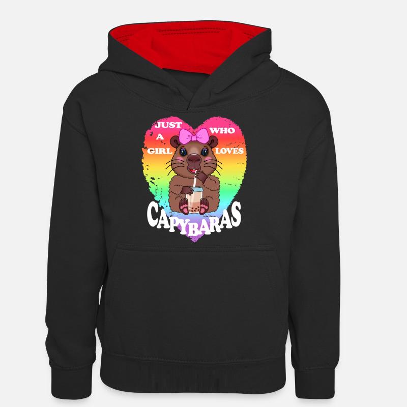 Capybara Bubble tea - Sweat à capuche contrasté Ado - noir/rouge