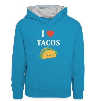 Tacos - Teenager Kontrast-Hoodie - Pfauenblau/Grau meliert - Vorne