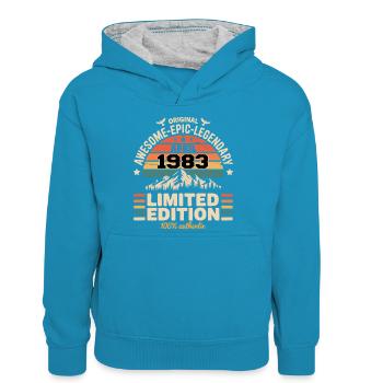 Jubiläumsjahrgang April 1983 - Teenager Kontrast-Hoodie - Pfauenblau/Grau meliert - Vorne