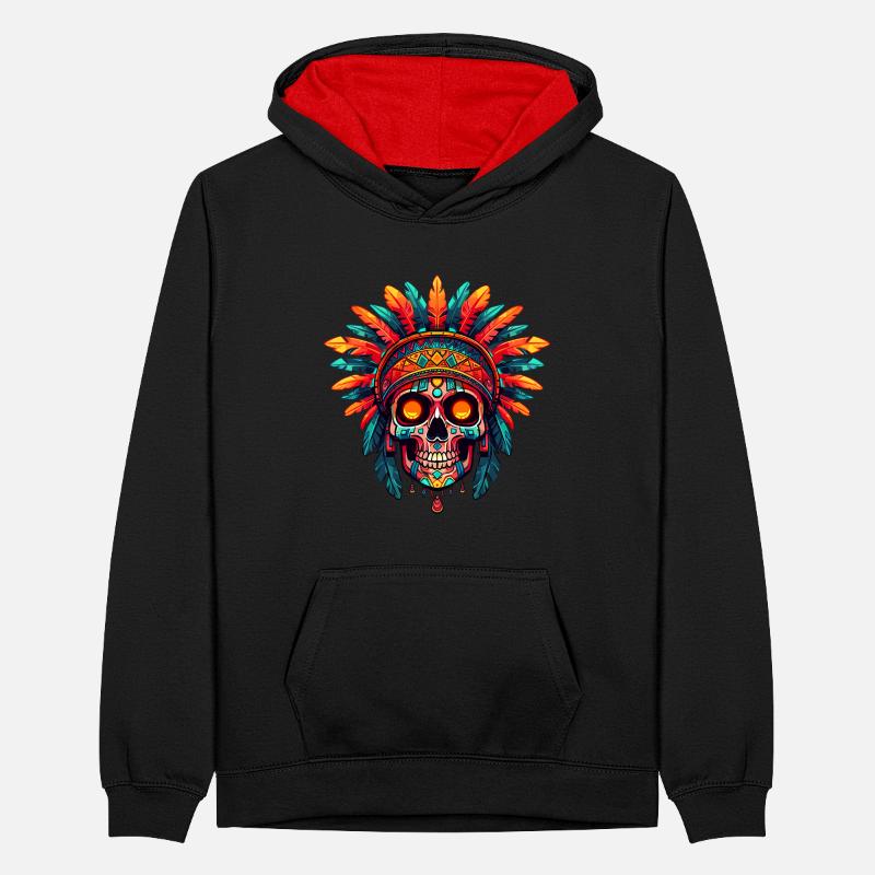 Aztekenschädel 002 Teenager Kontrast-Hoodie
