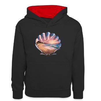 Muschel Strand Szene Serene Ozean Landschaft - Teenager Kontrast-Hoodie - Schwarz/Rot - Vorne
