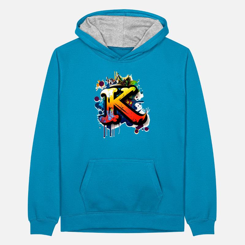 Graffiti Buchstabe K mit Krone 👑 Teenager Kontrast-Hoodie
