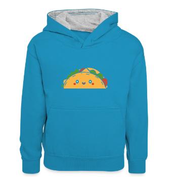 Tacos - Teenager Kontrast-Hoodie - Pfauenblau/Grau meliert - Vorne