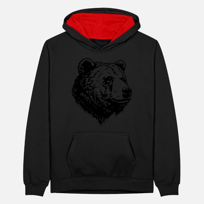Bär Grizzly Kopf Teenager Kontrast-Hoodie