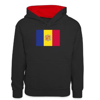 Drapeau officiel de l’Andorre Fierté du pays andorran - Sweat à capuche contrasté Ado - noir/rouge - Devant
