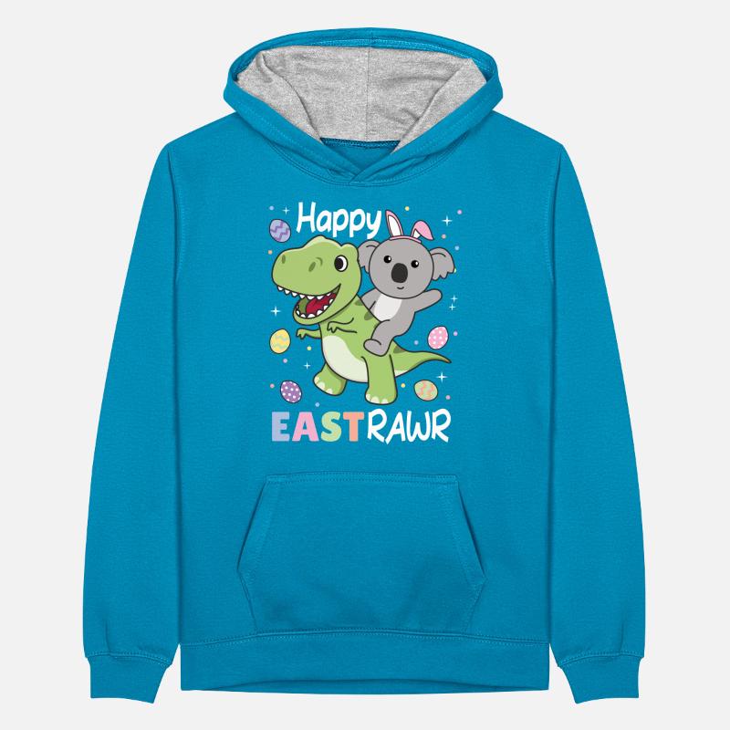 Koala avec T-Rex Easter Estrawr Easter Wordplay Sweat à capuche contrasté Ado