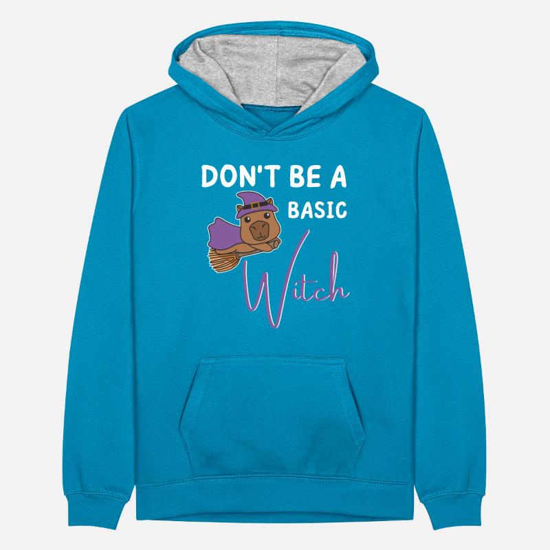 Capybara Halloween witches don't be a basic Witch Teenager Contrast Hoodie