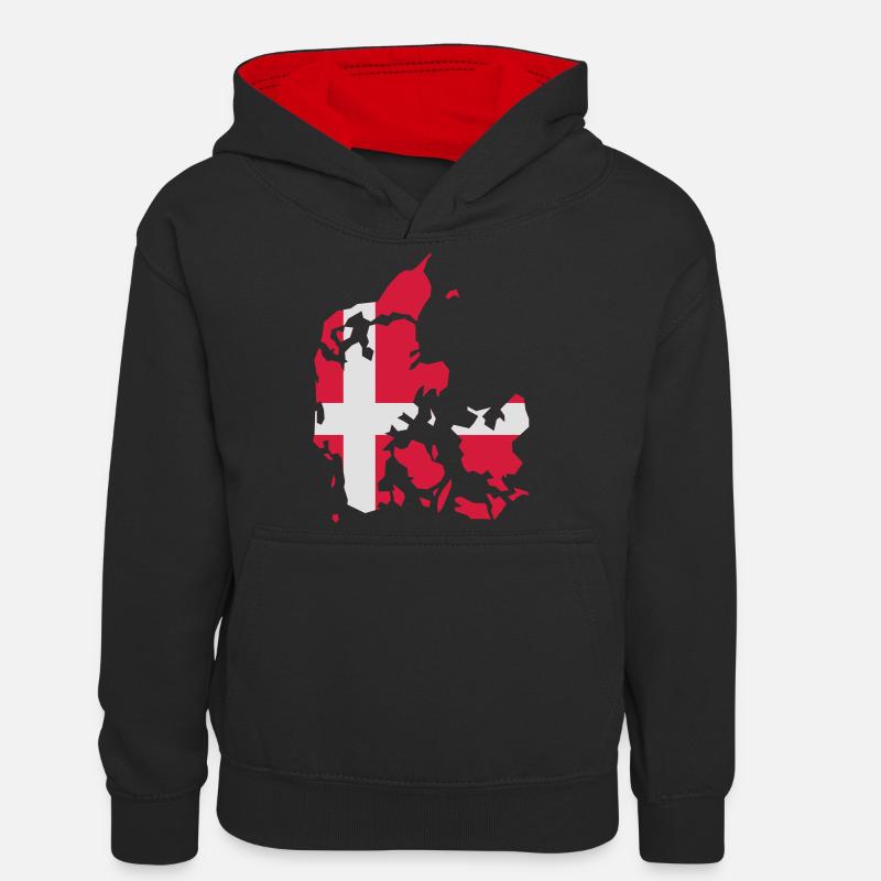 Danemark - drapeau - Sweat à capuche contrasté Ado - noir/rouge