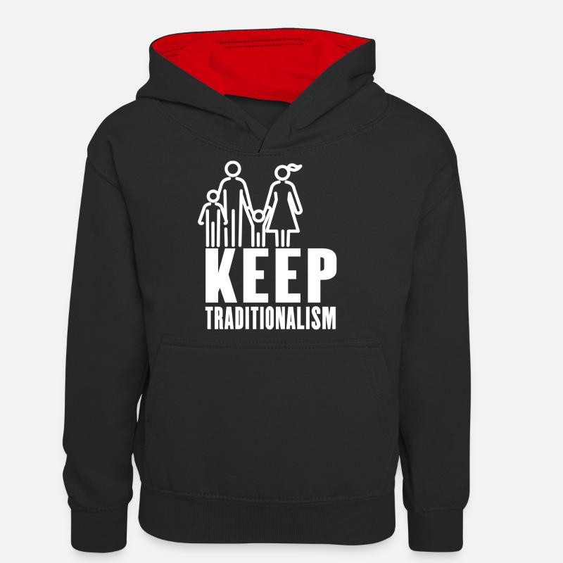 Tradition - Mère - Père - Enfants - Traditionnisme - Sweat à capuche contrasté Ado - noir/rouge