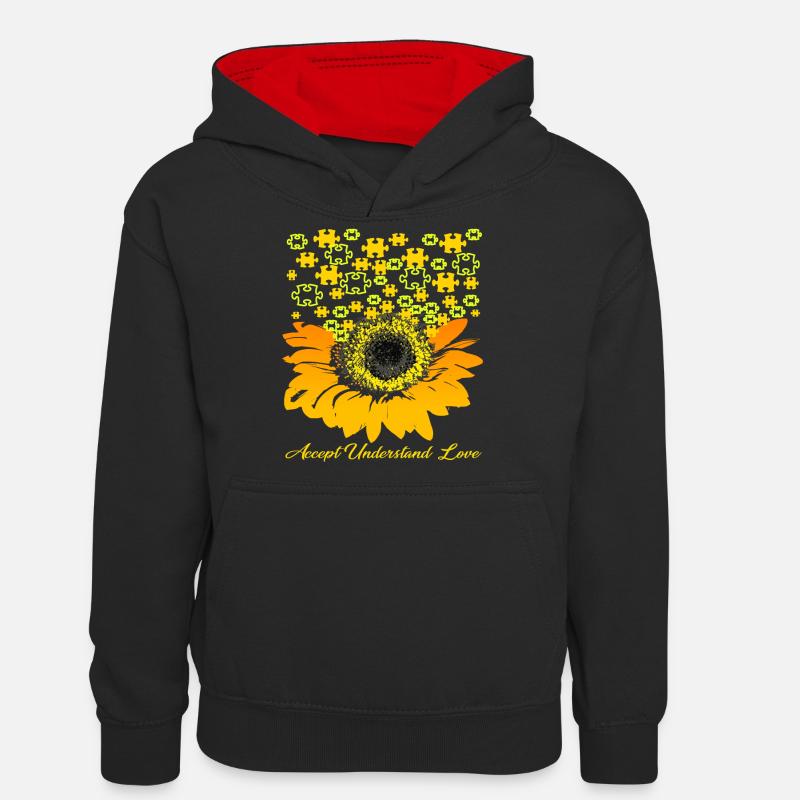 Sensibilisation à l'autisme - Sweat à capuche contrasté Ado - noir/rouge