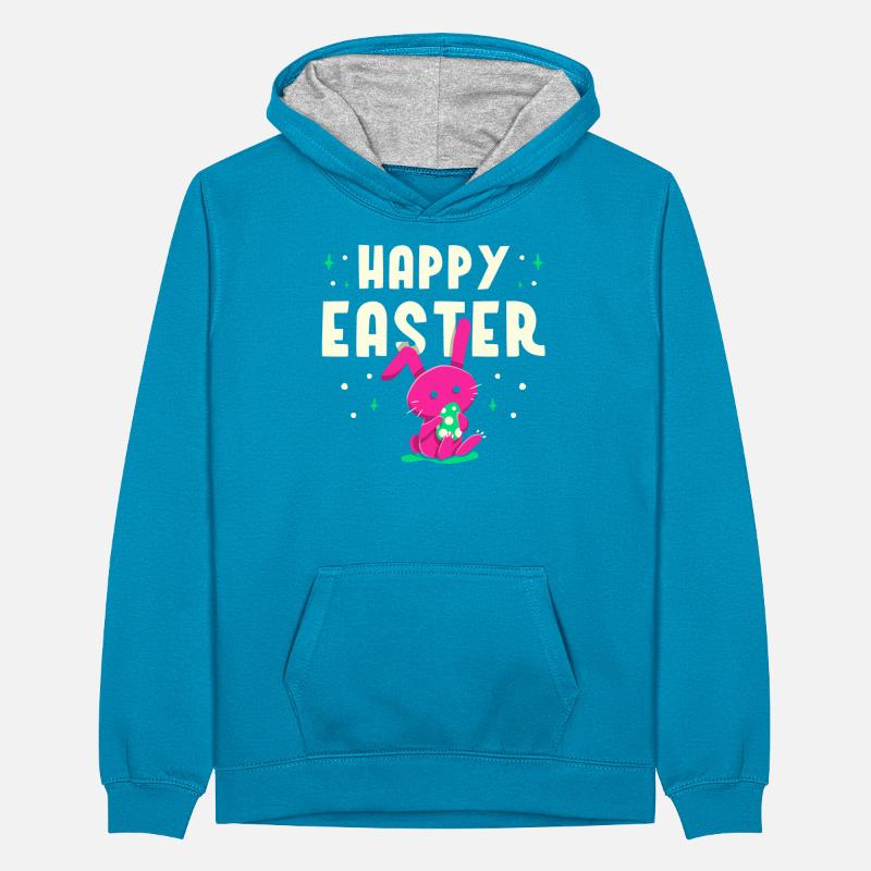 Happy Easter Easter Easter Easter Egg Sayings Teenager Contrast Hoodie