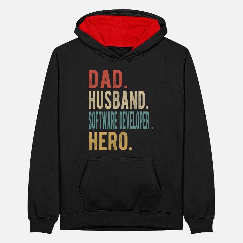 Software Developer Papa Husband Hero Teenager Contrast Hoodie