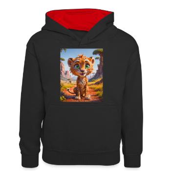 Animaux africains super mignons – Guépard - Sweat à capuche contrasté Ado - noir/rouge - Devant