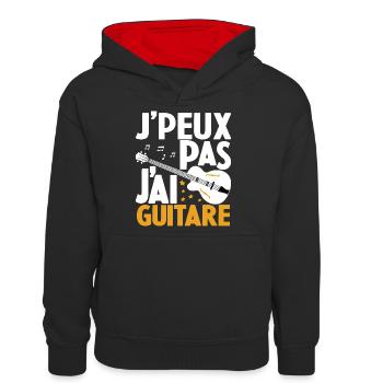 Je Peux Pas J'ai Guitare Drôle Guitare - Sweat à capuche contrasté Ado - noir/rouge - Devant