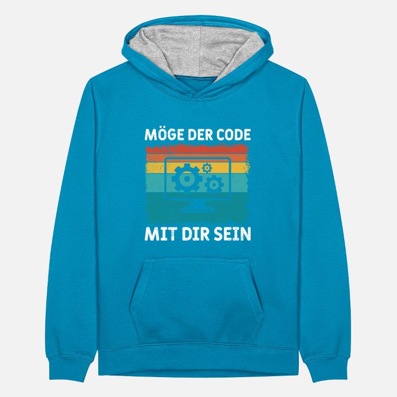 Nerd Computer MÖGE DER CODE MIT DIR SEIN LUSTIG Teenager Kontrast-Hoodie
