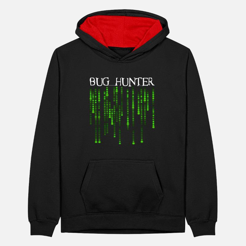 Bug Hunter - Bugs du code source vert néon Sweat à capuche contrasté Ado