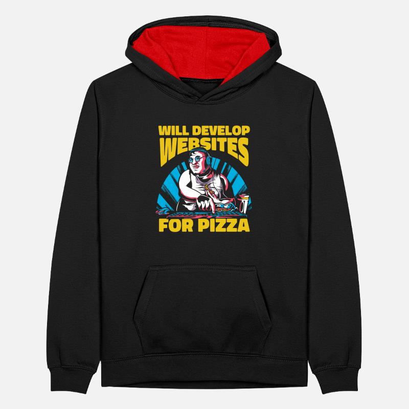 Web Entwickler Webdeveloper Pizza Teenager Kontrast-Hoodie