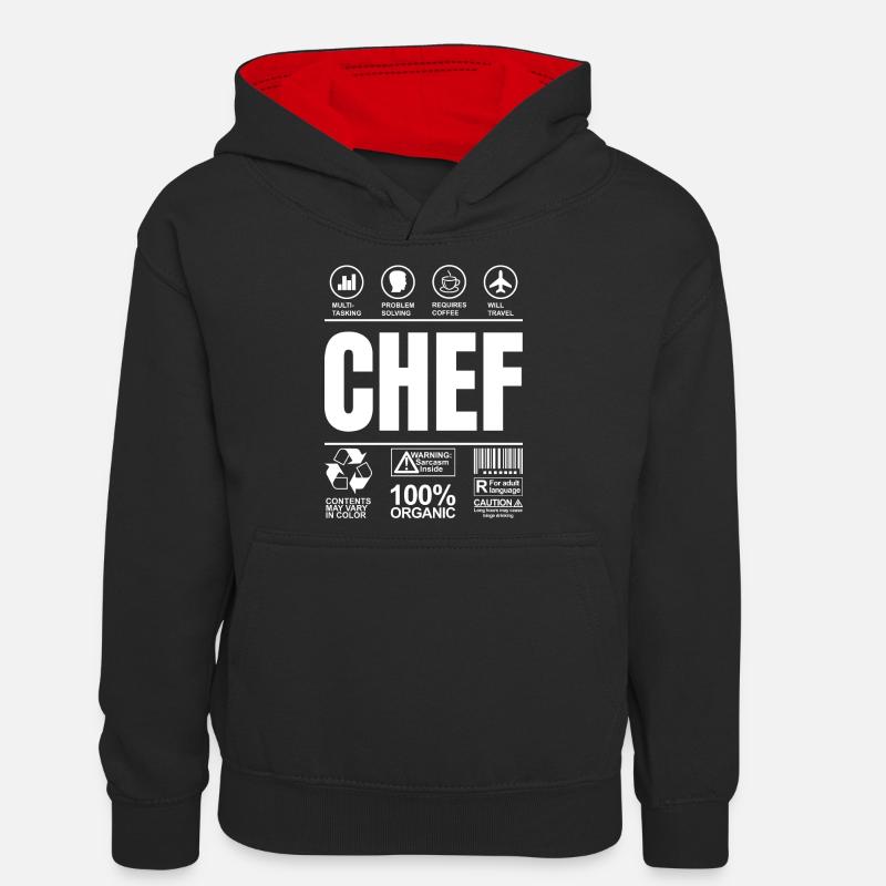 Chef Beanie Chef Cuisine Cinq Étoiles Or 5 - Sweat à capuche contrasté Ado - noir/rouge