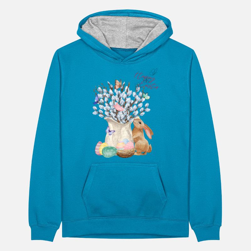 Happy Easter - Willow with Easter Eggs Teenager Contrast Hoodie