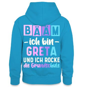 Name Greta Geschenk Grundschule - Teenager Kontrast-Hoodie - Pfauenblau/Grau meliert - Hinten