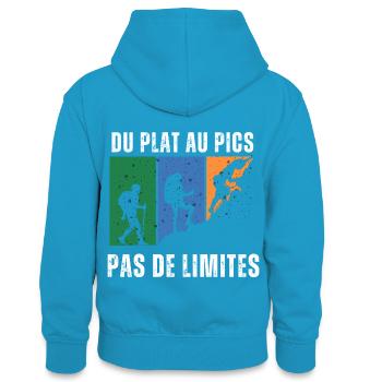 Du plat au pics, pas de limites - Sweat à capuche contrasté Ado - bleu paon/gris chiné - Dos