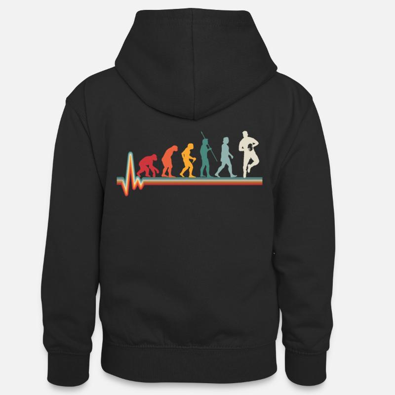 Evolution rythme cardiaque de rugby cadeau - Sweat à capuche contrasté Ado - noir/rouge